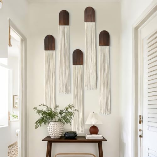 5pcs Macrame Wall Hanging Boho Fiber Art Wall Decor for Bedroom 5"W*45"L - Image 2