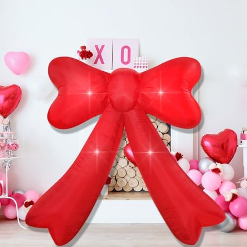 Mother's Day,Birthday,Valentine's Day,Wedding Inflatables Giant Red Bow Lighted Balcony Terrace Porch Yard Lawn Inflatable Decoration with Built-in Fan and Ropes Holiday Party Decor, (7FT-Red Bow) by FARONZE