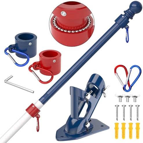 ZMTECH Flag Pole - Upgraded Bracket, 6 FT Stainless Steel Flag Poles for Outside House, Residential or Commerical, Tangle Free Flag Pole Kit for American Flag (Without Flag, Blue&White&Red) by HighQualityGardeningTools