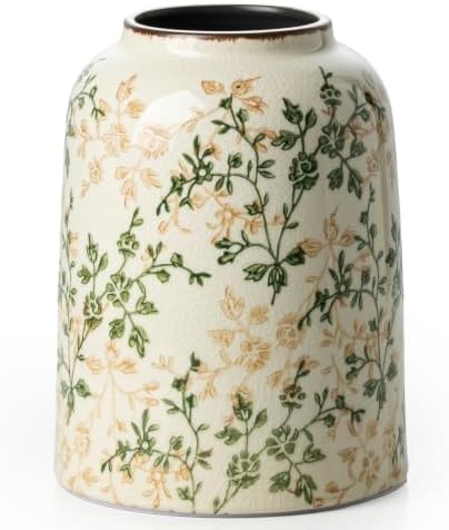 Ceramic Flower Vase for Home Decor, Vintage Green Farmhouse Vase 8 Inch - Image 7