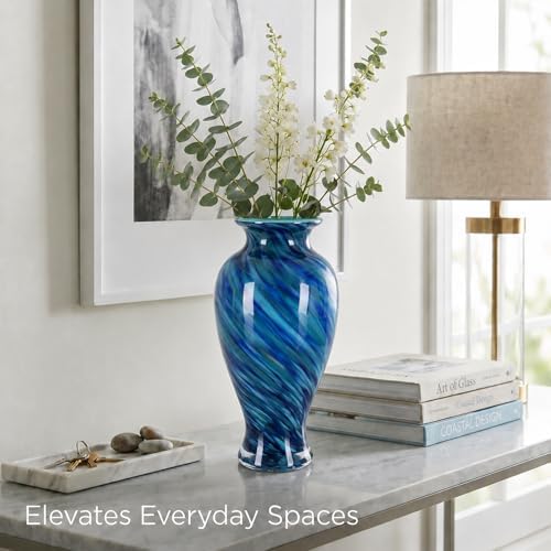 Dark Blue Hand Blown Glass Vase 11.8" Tall Beautiful Designer Flower Vase - Image 3