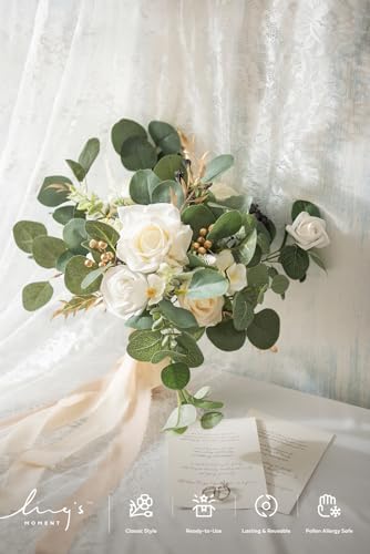 Ling's moment Fake Flowers Box, White & Sage & Gold Grand Combo - Image 2