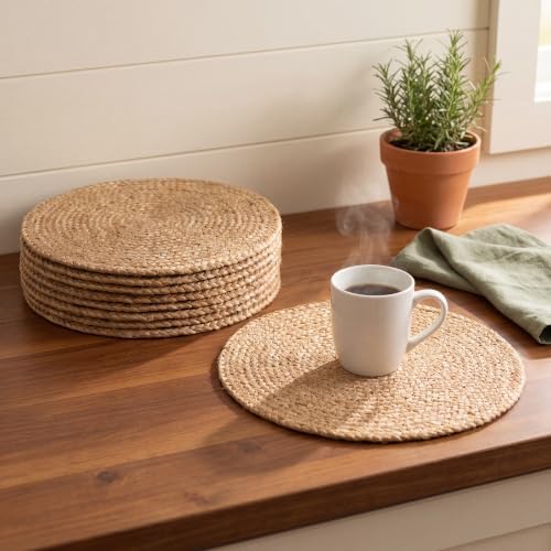 Eco Crave Natural Jute Placemats Set of 10, Round Woven Table Mats, 13 Inch Rattan Charger Plates for Dinner, Boho Farmhouse Braided Place Mats - Image 4