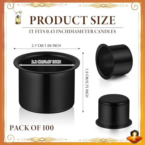 Sliner 100 Pack 0.87'' Black Metal Candle Holders with Round Flat Base - Image 2