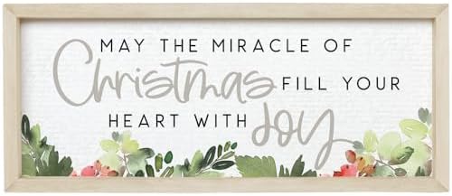 Simply Said, INC Farmhouse Frames Christmas Sign - May the Miracle Fill Your Heart with Joy - 10 x 24 inches - Holly Mantel Decor - Rustic Wood Christmas Decor FF1247 by SimplySaidINC