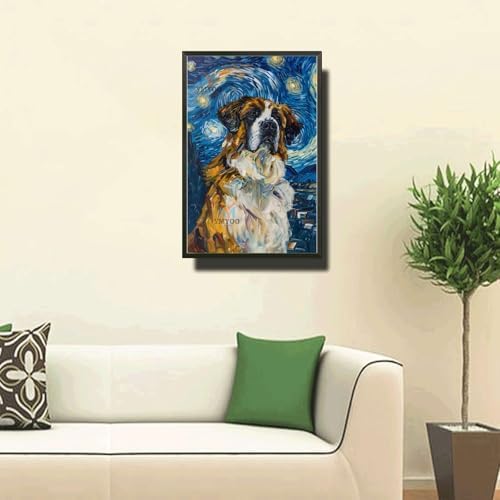 Metal Sign Vintage Tin Sign Saint Bernard Starry Night Bernard Gentle Saint in A Celestial Sky for Home Alpine Lodge and Seasonal Displays Rustproof Aluminum 6×8 Inches with Metal Frame - Image 2