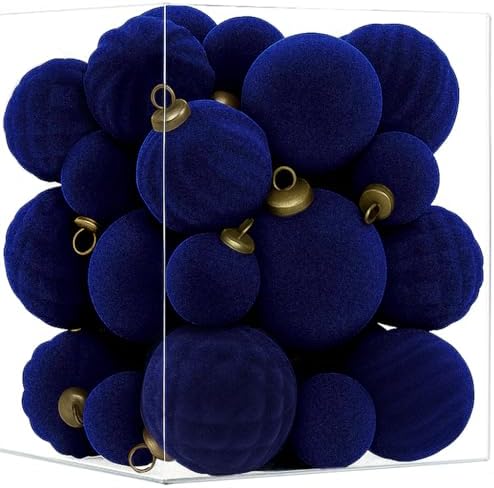 XmasExp 36PCS Velvet Christmas Ornaments Set Mixed Flocked Balls Ornaments Shatterproof Christmas Tree Decorations for Holiday,Party,Home（Navy Blue） by XmasExp