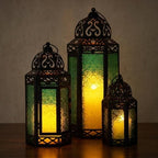 VELA LANTERNS Set of 3 Green Glass & Black Metal Moroccan Candle Lantern Holders (XL, Large, Small) - Decorative Indoor/Outdoor Decor for Patio, Floor, Weddings & Ramadan - Image 4