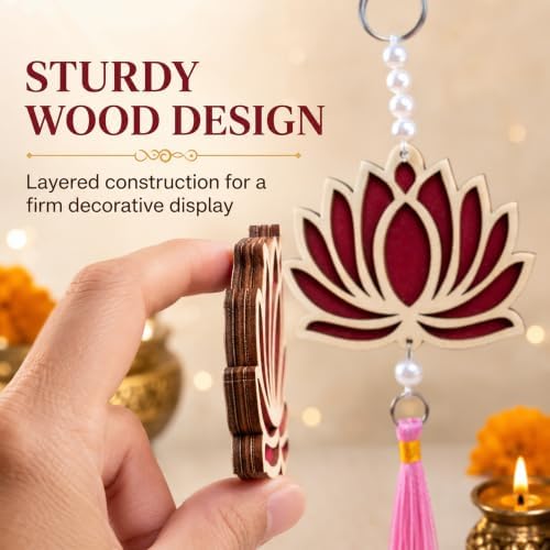 10 Pcs Diwali Lotus Wall Hanging Garlands, Indian Pooja Decorations with Pearls for Temple, Door, Window, Room and Festival Backdrop Decor - Image 5