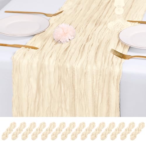 14 Pack Ivory Cheesecloth Table Runner 17x108 Inch Semi Sheer Boho Gauze Cheese Cloth Fabric Table Runners, for Wedding Party Baby Shower Birthday Home Decor Garden Farmhouse by Unknown