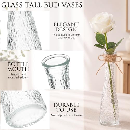 Set of 12 Clear Glass Bud Vases for Centerpiece, Water Ripple - Image 2
