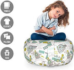 Ambesonne Steam Engine Storage Toy Bag Chair, Choo Choo Train Pattern and Number Signs Vintage Travel Theme Print, Stuffed Animal Organizer Washable Bag, Small Size, Apple Green Turquoise - Image 2