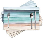 Coastal Placemats Set of 4 - Coastlin Faux Leather Anti Heat Placemats for Dinner Table, Non-Slip Waterproof Oil-Proof Washable Reusable Placemat for Indoor Outdoor Kitchen, 15.75In*11.81In by Unknown