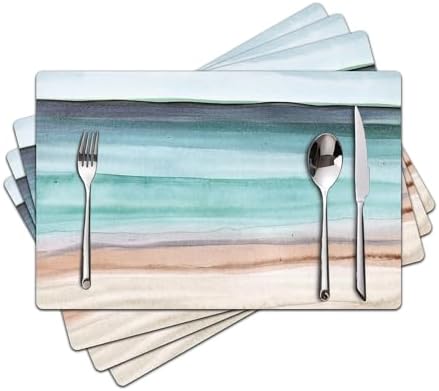 Coastal Placemats Set of 4 - Coastlin Faux Leather Anti Heat Placemats for Dinner Table, Non-Slip Waterproof Oil-Proof Washable Reusable Placemat for Indoor Outdoor Kitchen, 15.75In*11.81In by Unknown