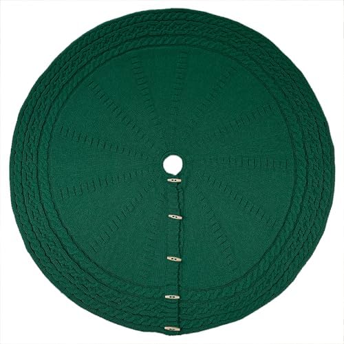 60-Inch Cable Sweater Knit Christmas Tree Skirt with Wooden Toggles, Forest Green - Image 2