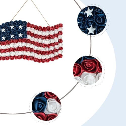 Idyllic 4th of July Wreath Patriotic Independence Day Wreath for Front Door, 17 * 11Inch Window Wall Patio Decoration Memorial Day Americana with Red White and Blue American Flag - Image 2