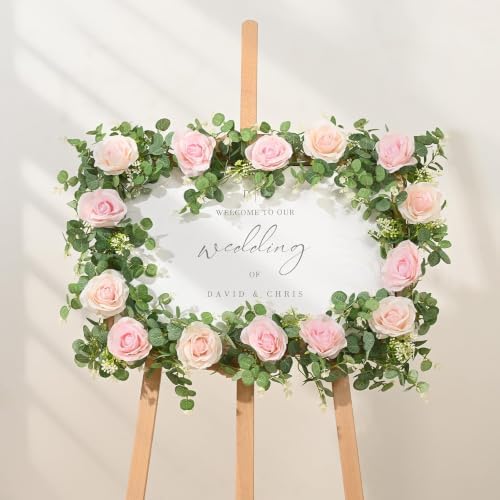 6Pcs 39Ft Artificial Eucalyptus Garlands with Flowers Roses - Image 4