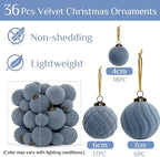 XmasExp 36PCS Velvet Christmas Ornaments Set Mixed Flocked Balls Ornaments Shatterproof Christmas Tree Decorations for Holiday,Party,Home（Light Blue） - Image 3