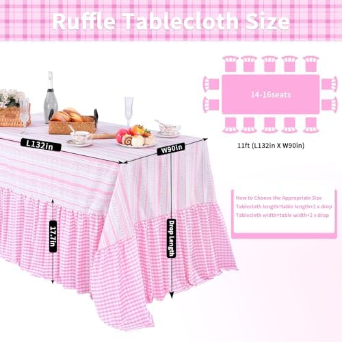 Easter Tablecloth Pink Rabbit Ruffle Table Cloth - 90 x 132 Inch Waterproof Tablecloths Rectangle Washable Polyester Bunny Flowers Table Cover for Birthday Wedding Dinner Picnic Party Decoration - Image 3