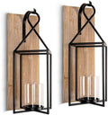 Homemory Wall Candle Sconces Set of 2, Rustic Wood Holders with Glass Decor by Homemory