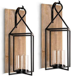 Homemory Wall Candle Sconces Set of 2, Rustic Wood Holders with Glass Decor by Homemory