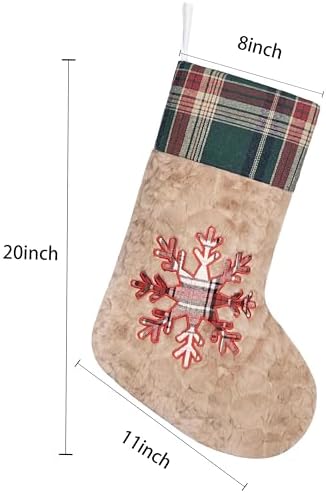 LUBOT New 3 Pack Christmas Stocking 20" Red Green Plush Plaid Mix and Match Classic Rustic Farmhouse Country Cotton Fireplace Hanging Xmas Stockings Decorations for Family Holiday Season Decor - Image 3