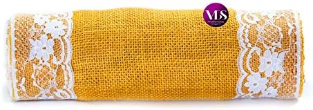 VDS Pack of 10, Burlap Table Runner with White Lace Edge, 100% Natural Jute Rustic Hessian Table Cloth Centerpiece for Wedding Birthday Party Banquet Table Decoration (Size 12X108 Inch)(Gold) - Image 4