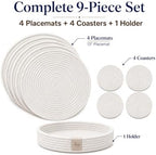 9-Piece Cotton Rope Placemats, Coasters & Holder, Warm Ivory - Image 2