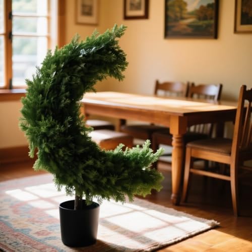 Artificial Crescent Moon Topiary Tree Ramadan Eid Mubarak Decoration Potted Faux Green Plant for Islamic Festival Indoor Home Christmas Decor (63cm/25inch) - Image 6
