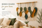 Macrame Wall Hanging Large, Boho Wall Decor, Leaf Macrame Wall Art, Woven Cotton Tapestry for Bedroom Living Room (Green and Beige) 39" x 31" - Image 5