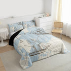 Erosebridal Nautical Comforter Set King, Vinatge Sailboat Bedding Set Room Decor, White Blue World Map Sketch Down Comforter, Retro Anchor Compass Quilt Set, Yacht Ship Bedding Comforter Sets, 3Pcs - Image 3