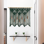 Youngeast Large Macrame Wall Hanging Boho Woven Tapestry Bohemian Macrame Wall Decor Handmade Tassel Tapestry Home Decoration for Bedroom Living Room 39"X31" (Wood Dowels Not Included) (Dark Green) - Image 2