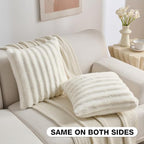 FUTEI Pack of 2 Faux Mink Fur Throw Pillow Covers 26x26 Inch, Cream White - Image 4