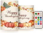 ALAZA Pumpkin Happy Thanksgiving Flickering Flameless Candles Battery Operated with Remote Timer,Tea Light Candles LED Pillar Votive Candles Set of 2 for Outdoor Indoor Decorations by ALAZA
