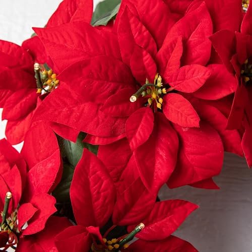 Balsam Hill Outdoor Lit Poinsettia Celebration Christmas Wreath - 26" Festive Red Front Door Wreath with Poinsettia Flowers & Battery-Operated LED Clear Lights - Image 2