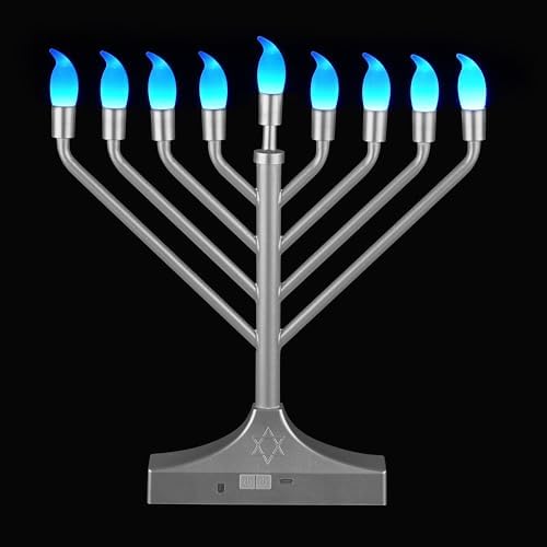Electric Hanukkah Menorah,RGB Led Menorahs for Chanukah Decoration,Color Changing with Remote Control & Push-Button to Choose The Day and Timer Options Battery/USB Powered,Silver - Image 5