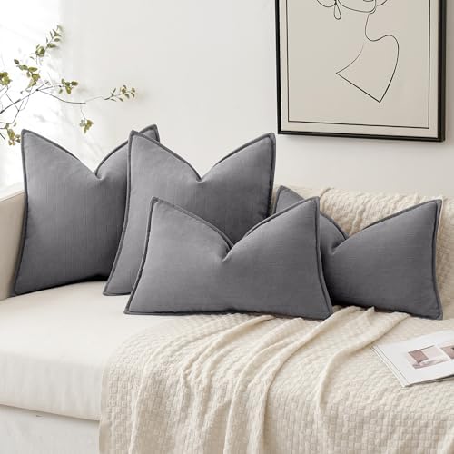 MIULEE Pack of 2 Grey Euro Shams Chenille Pillow Covers 24x24 Inch - Image 4