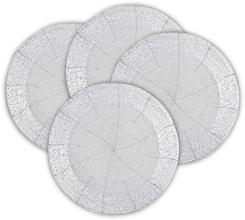 Lightnpro Handmade Beaded Placemats Set of 4 – 13 Inch Round Whitish Silver Charger Mats | Handcrafted Artisan Table Accessories, Rustic Farmhouse Glitz Decorative Dining Table Décor by Lightnpro