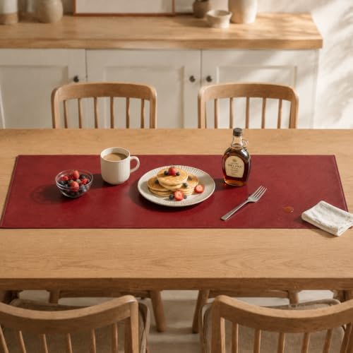 Red Faux Leather Table Runner Waterproof Heatproof for Christmas 36 inch by Cimweideco