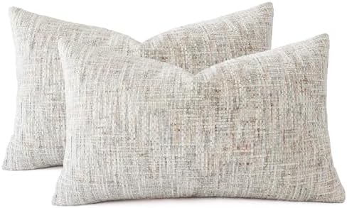 Textured Chenille Lumbar Pillow Covers 12x20 Inch Set of 2 Soft Neutral Woven Accent Boho Farmhouse Rectangle Decorative Cushion Cases for Modern Home Decor Couch Sofa Chair Living Room by HOMFINER
