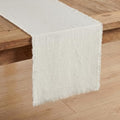KINGSTONE 14 x 72 Inches Frayed Edge Table Runner, 270G Heavyweight Sand Washed Slub Texture Cotton Linen for Modern Farmhouse, Rustic Home Decorations Dining Room Wedding Boho Decor, White by KINGSTONE
