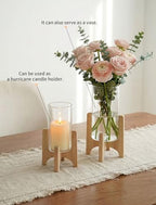 NUPTIO Hurricane Glass Candle Holders with Wood Stands, Set of 2 - Image 4