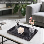 Marble Bathroom Tray for Countertop & Home Decor, Natural Decorative Marble Tray for Jewelry & Perfume Organizer, Luxury Stone Vanity Trays for Dresser, Kitchen Counter, 12" x 8", Gray Black - Image 6