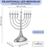 2 Pack Matte Silver LED Electric Menorahs Gray Battery or USB Powered Chanukiah w/ 4' Micro USB Cable Electronic Chanukah Candles Minorah Lighted Hanukkah Decor Menorat - Image 2
