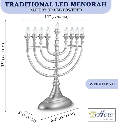 2 Pack Matte Silver LED Electric Menorahs Gray Battery or USB Powered Chanukiah w/ 4' Micro USB Cable Electronic Chanukah Candles Minorah Lighted Hanukkah Decor Menorat - Image 2