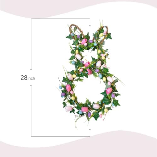 28 Inch Easter Bunny Wreath for Front Door, Tulip Easter Egg Wreath with Colorful Berries, Spring Floral Wreaths for Home Wall Window Farmhouse Decor - Image 4