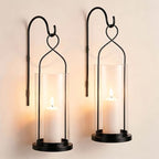Set of 2 Black Wall Candle Sconces Decor Wall Candle Holder for Pillar Candles - Modern Metal Hurricane Lantern Decoration for Indoor Porch Fireplace Bathroom Living Room by Ferrochef