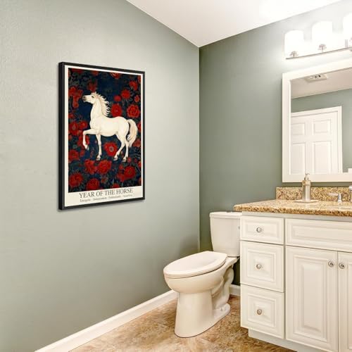 Chinese Lunar Year of the Horse Art Print – Energetic & Independent Zodiac Wall Decor with Red Peony Pattern for Home Apartment and Office Posters 16X24 in Wrapped Framed - Image 5