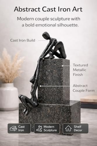 Industrial Abstract Cast Iron Art Sculpture Couple - Man Lifting Woman from Ledge - Modern Love Gift for Couples Cast Iron Shelf Decor for Home, Farmhouse, Bedroom, Living Room - Image 3