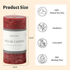 3x6 Inch Burgundy Pillar Candles Set of 3 - Hand-Poured Unscented Candles, Long Clean Burning, Dark Red Pillar Candle, Smokeless Dripless Candle for Dinner Table, Wedding, Home, Rustic Decor - Image 6